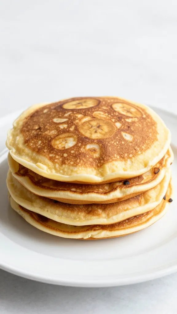 Banana rice flour crepe stack on white plate