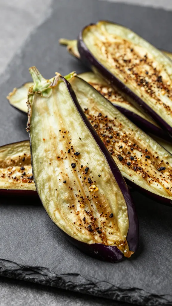 Crisp eggplant chips with smoky seasoning on slate board