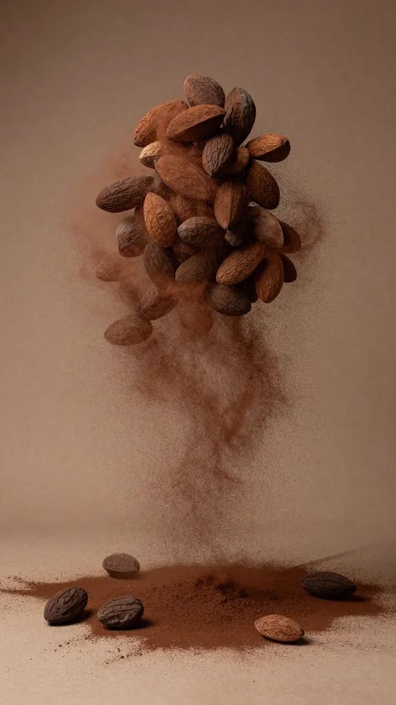 Studio setup: single cluster with cacao dust backdrop