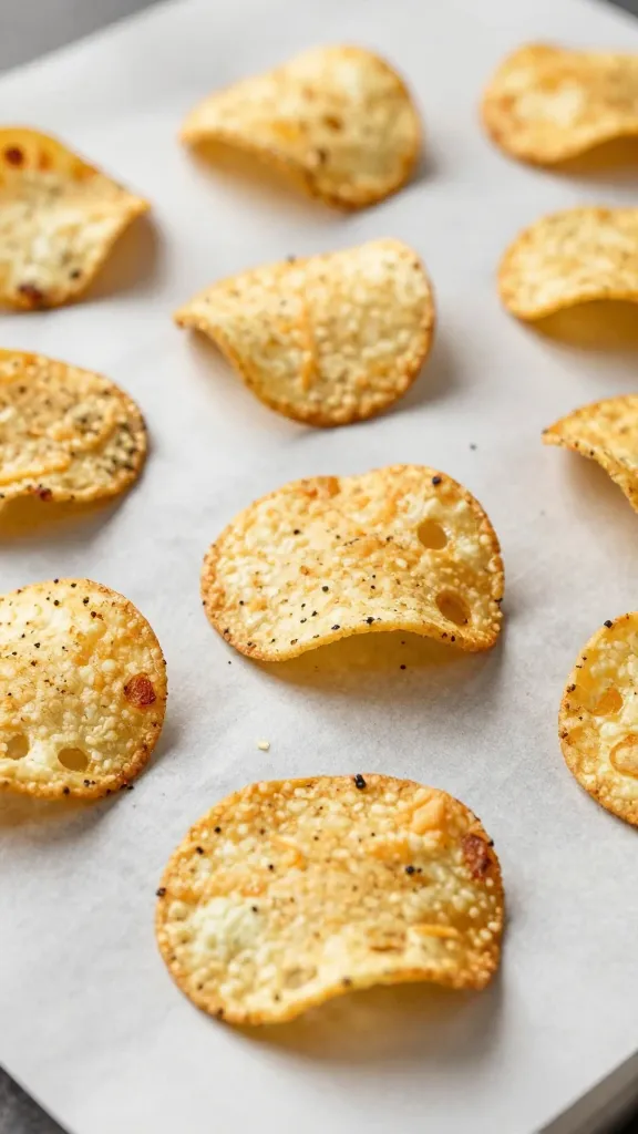 Thinly sliced veggie chips cooling on parchment