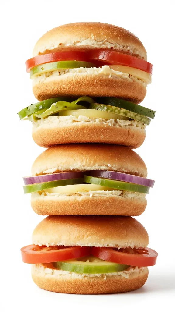 studio shot of stacked GF buns and toppings