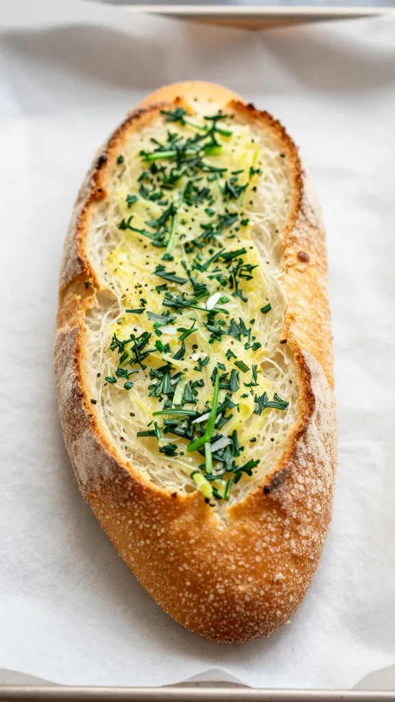 Oven-baked gluten-free garlic bread on parchment