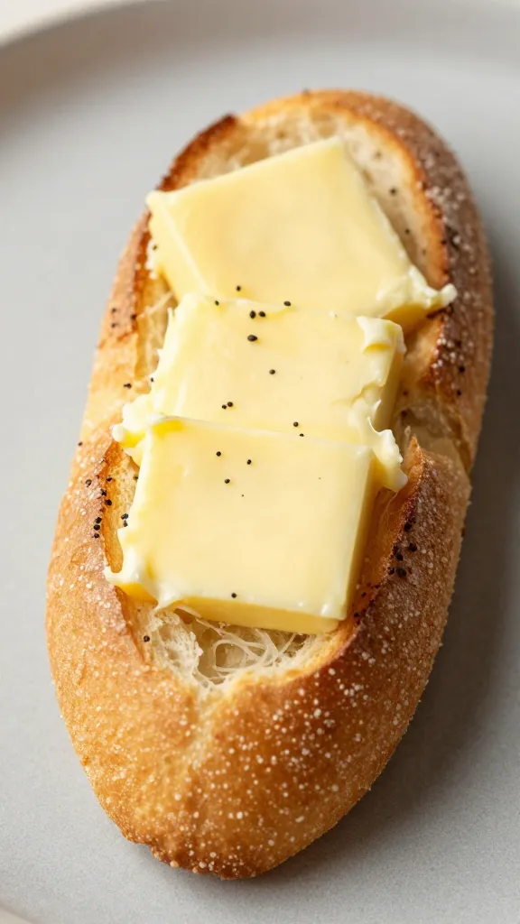 Air-fried gluten-free garlic bread half-drowned in butter