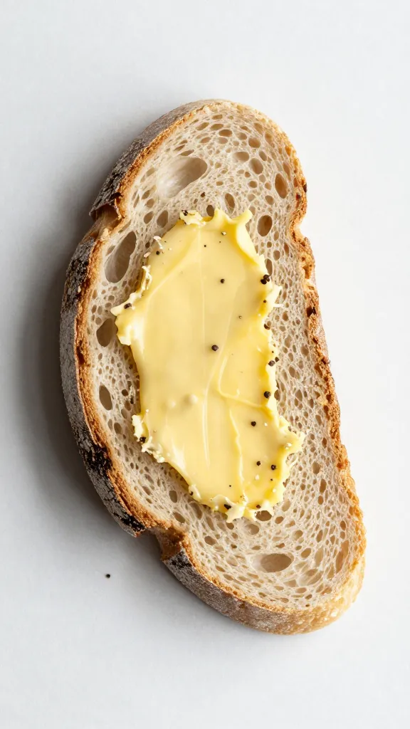 Thick gluten-free artisan bread slice with garlic butter