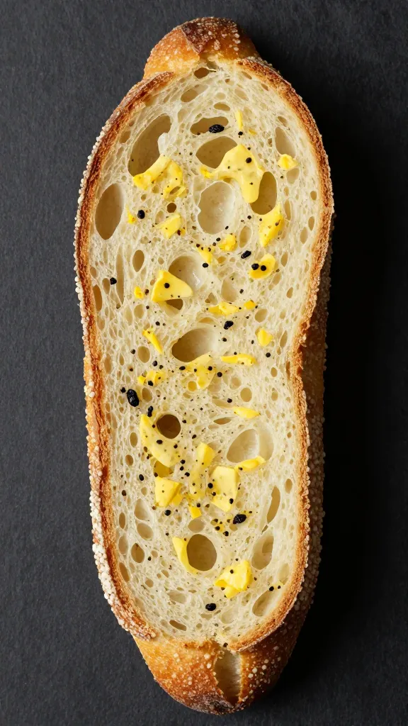 Crusty exterior gluten-free garlic bread cross-section