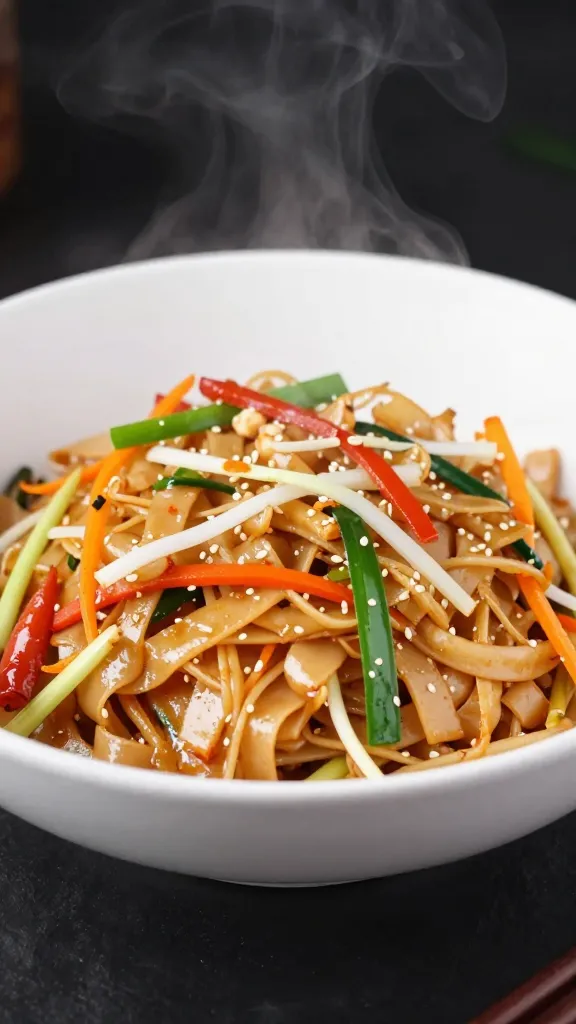 gluten-free Pad Thai steaming in white bowl
