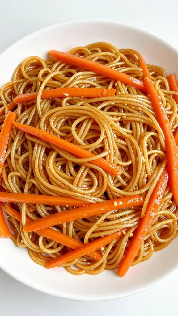 wok with sizzling noodles and carrots