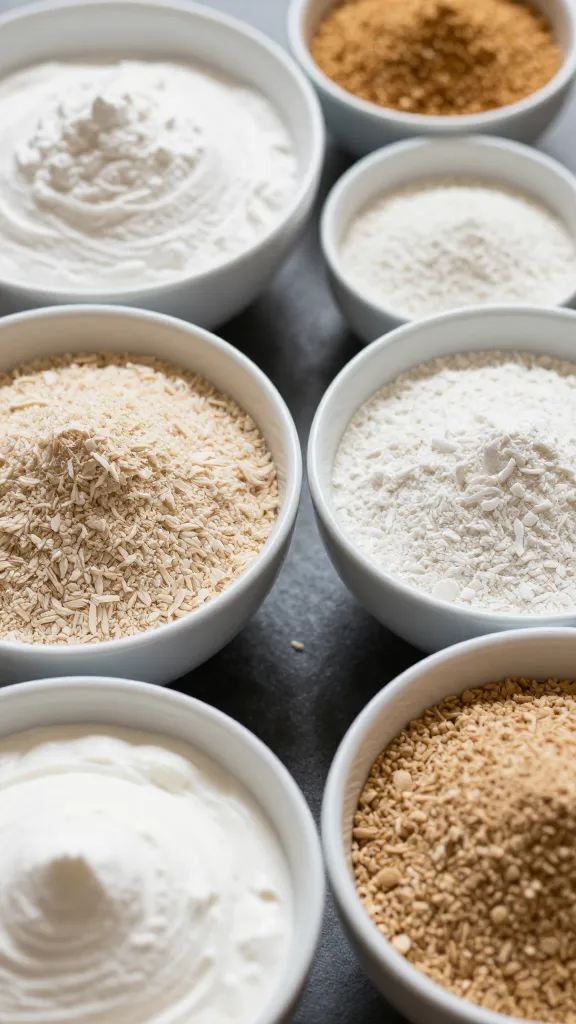 Close-up of high-protein ingredients in prep bowls