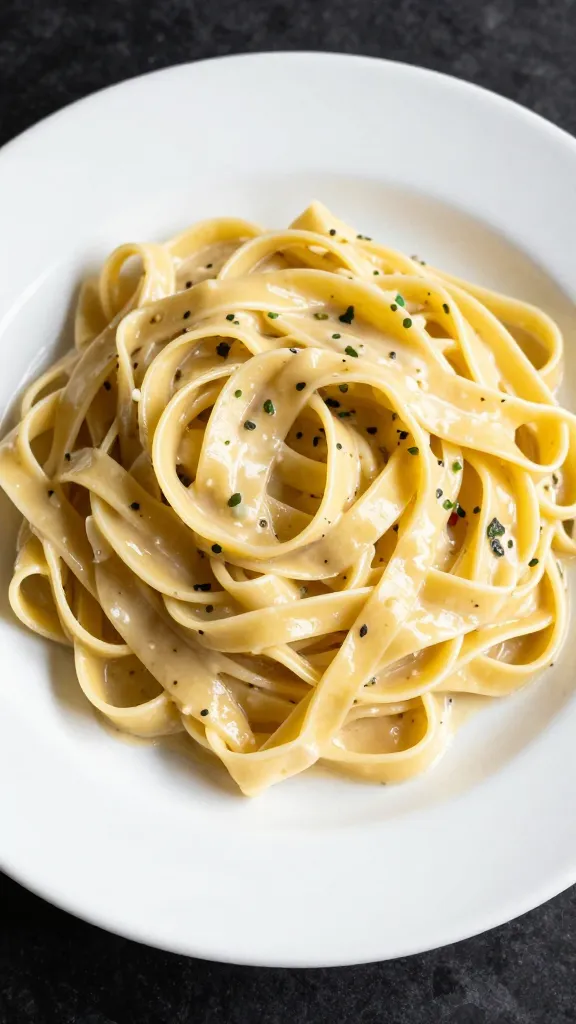 gluten-free fettuccine Alfredo on white plate