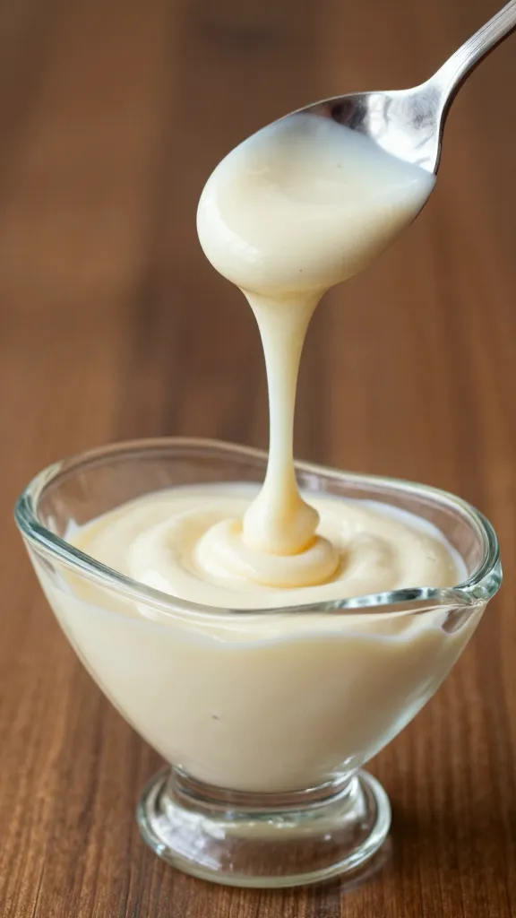 creamy Alfredo drip in glass sauce boat