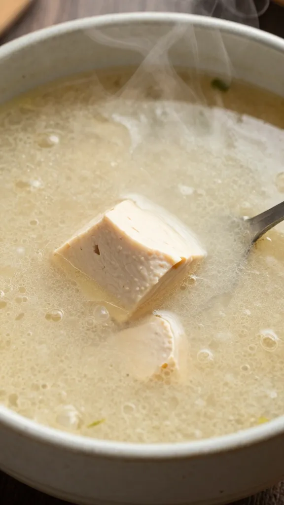 steaming high-protein broth close-up in rustic bowl