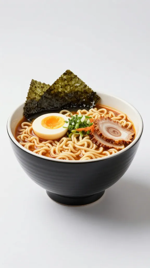 studio shot: toppings arranged for muscle-gain ramen bowl