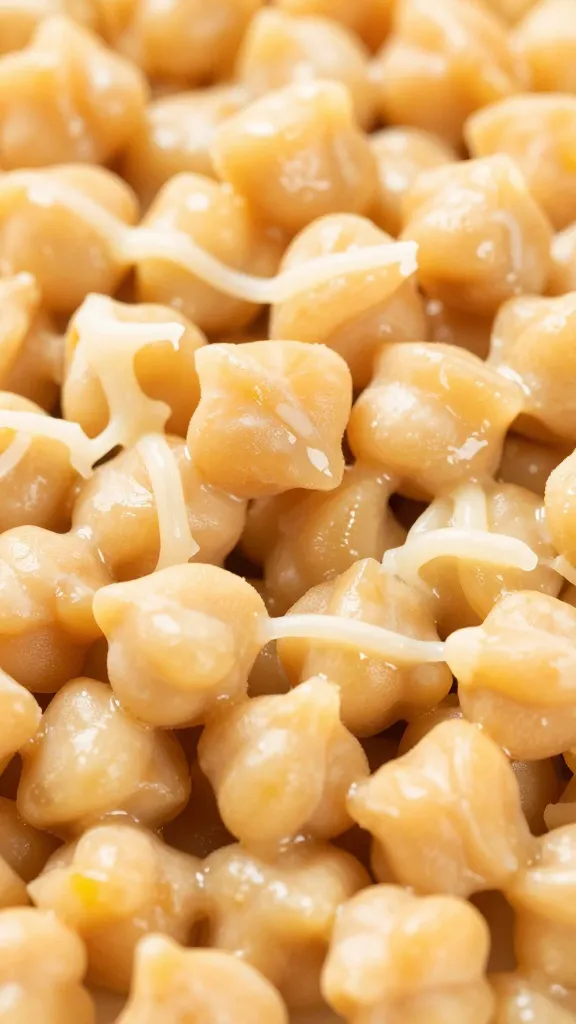 Close-up of chickpea pasta texture with cheese sauce