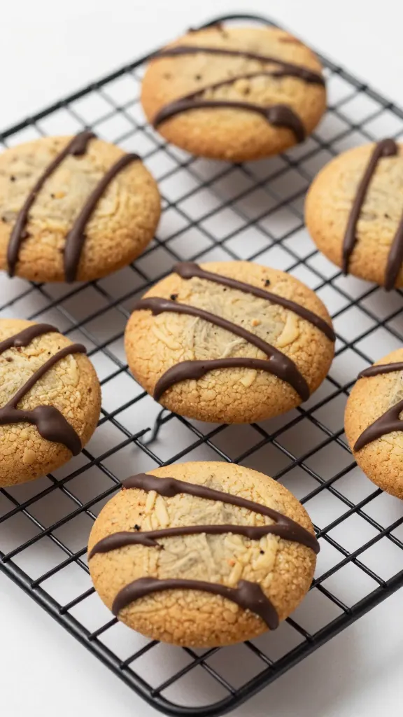 Cookies cooling rack with dark chocolate drizzle