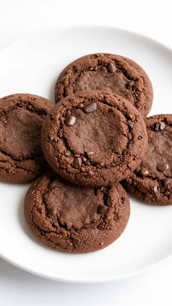 Soft chewy gluten-free chocolate cookies on a white plate