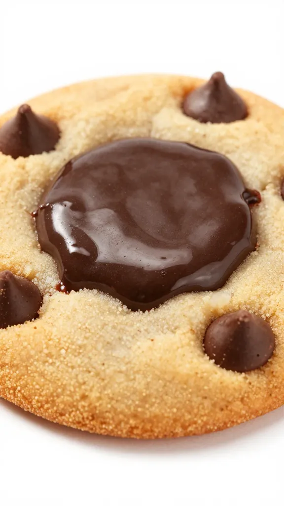 Cookie close-up: gooey center, glossy chocolate chips