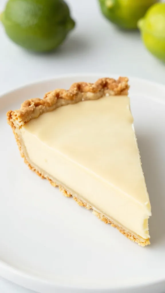Key lime pie wedge on gluten-free crust, bright lighting