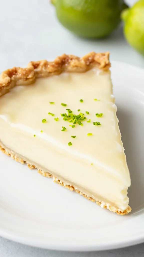 Dairy-slick lime zest glaze over gluten-free Key Lime Pie slice