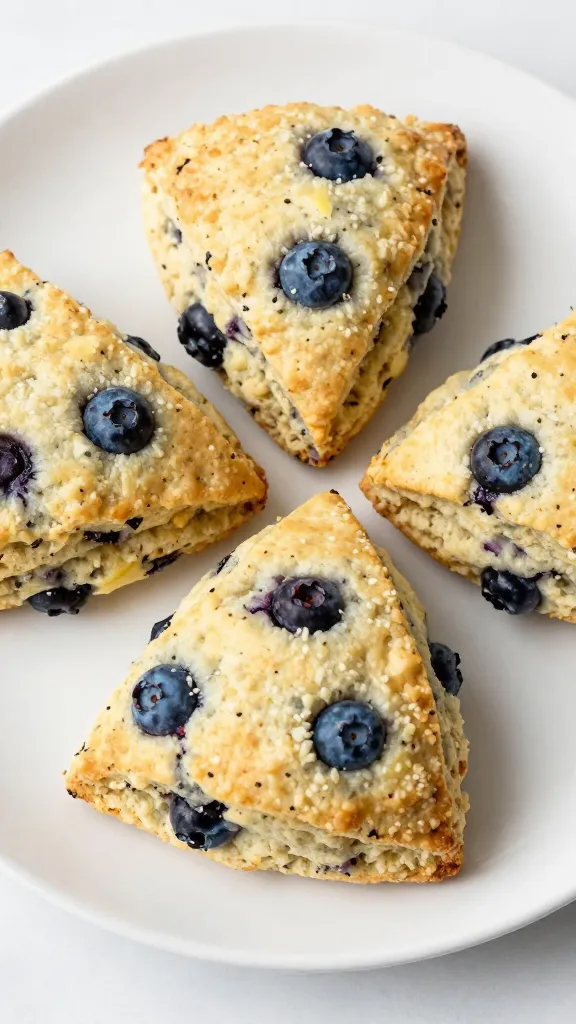 Gluten-free lemon blueberry scones on white plate