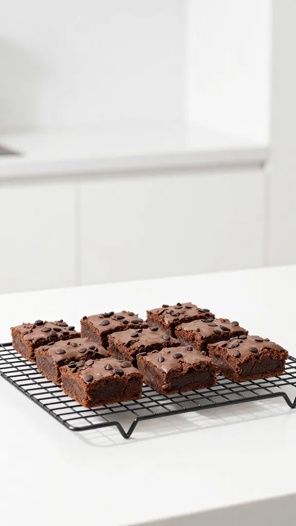 Clean minimalist kitchen with brownie cooling rack scene