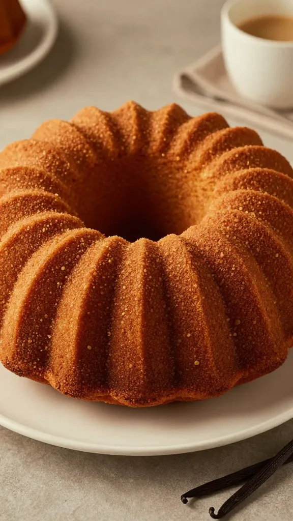 bundt cake with warm lighting and vanilla bean