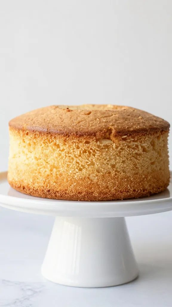 gluten-free angel food cake on pedestal stand