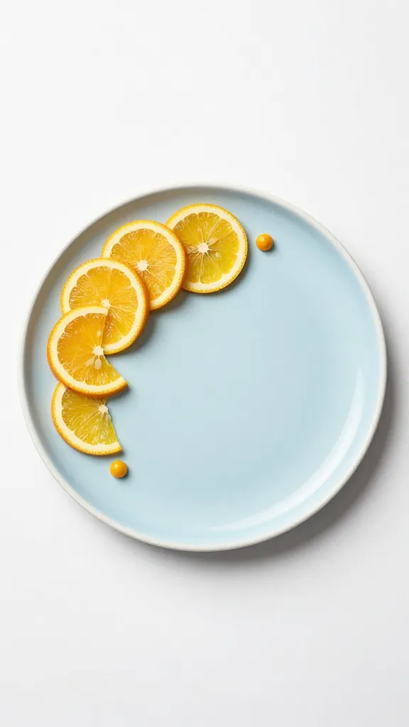 pale blue cake plate, citrus garnish minimal decoration