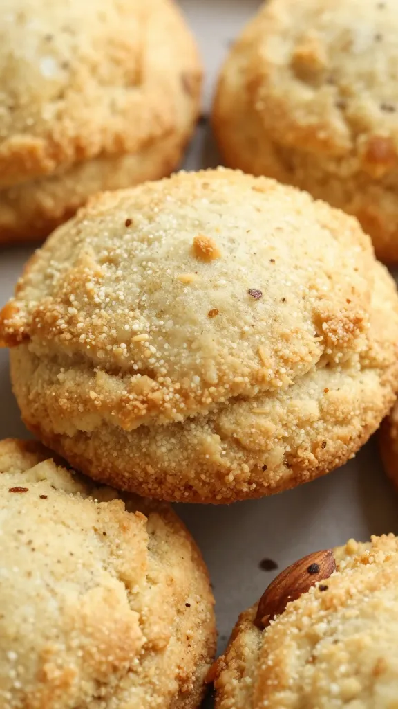 almond-rye fluffy biscuits, golden crust close-up
