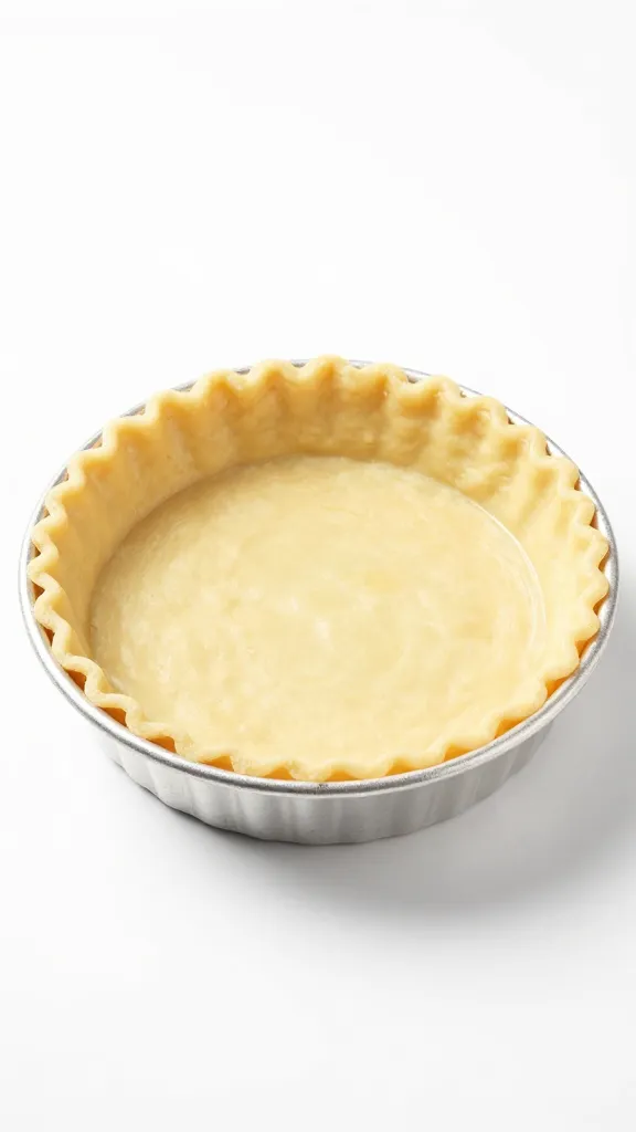 baking crust in metal tart pan, white background