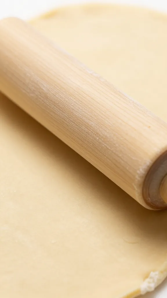 Flaky gluten-free pastry dough rolling pin close-up