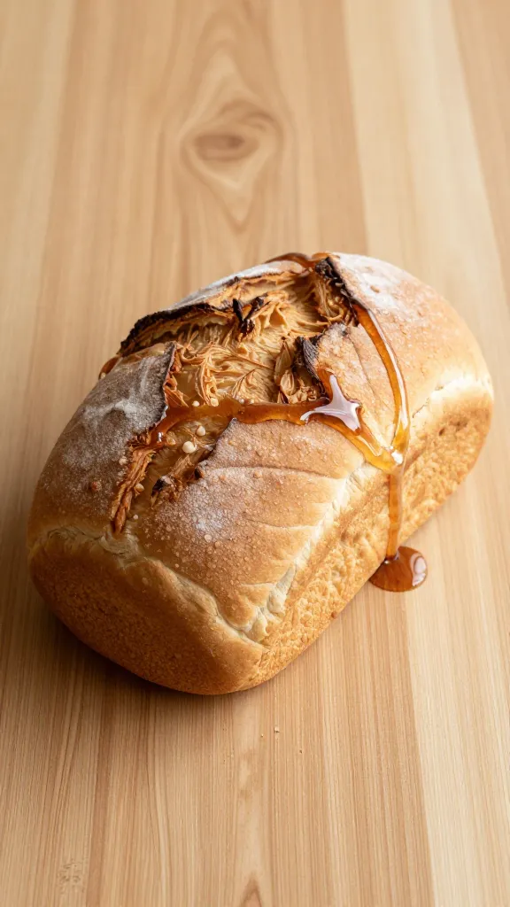 maple-wood桌 with warm loaf, syrup drizzle (no, avoid non-English).