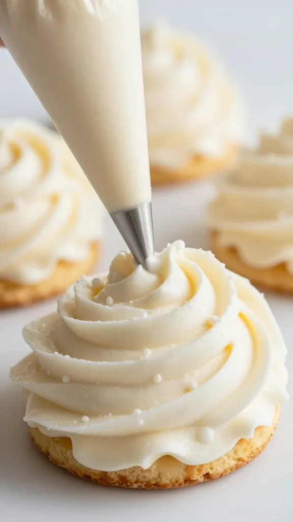 Frosting swirls with piping bag, soft cloud crumb
