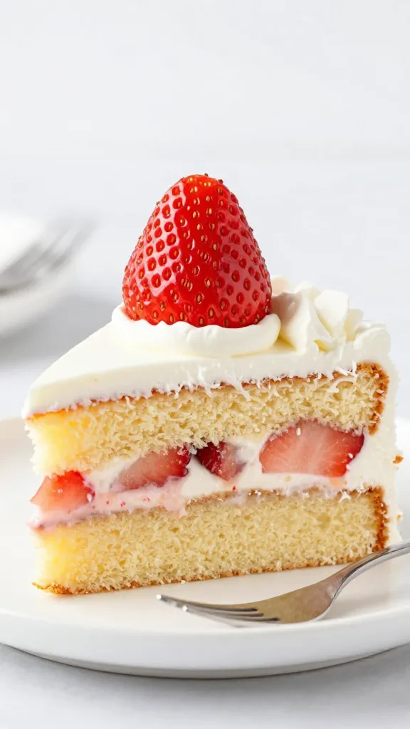 gluten-free strawberry shortcake cake sliced on plate