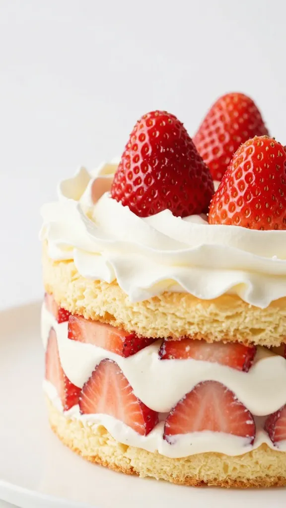 strawberry shortcake layers with whipped cream drizzle