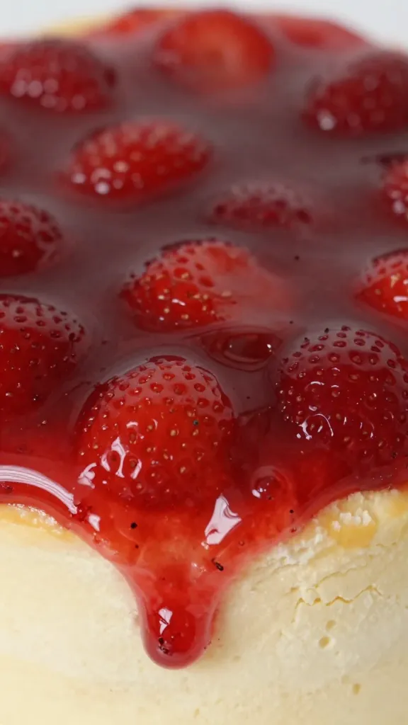 close-up of jammy strawberry filling in cake