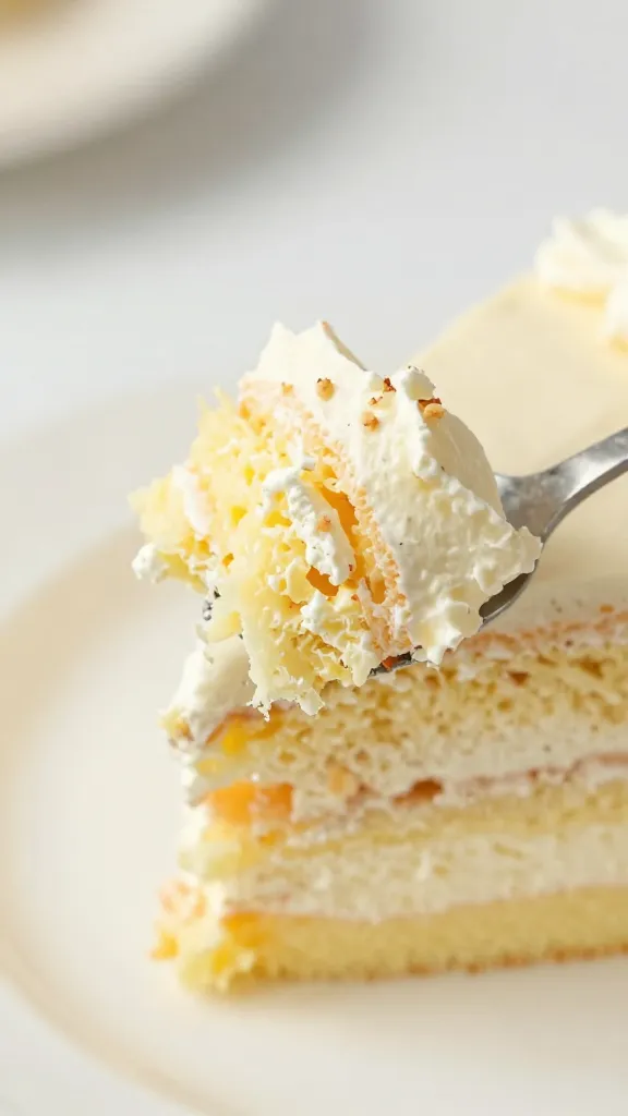 soft-focus bite taken from cake slice