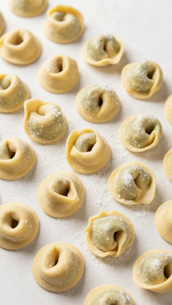 Hand-rolled GF tortellini dough with xanthan gum label visible