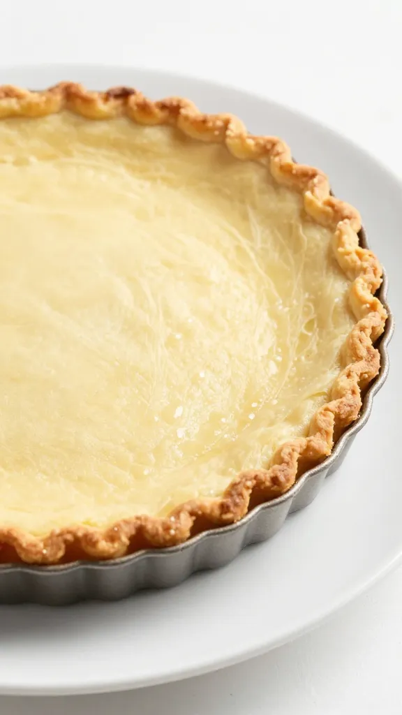Baking scene: tart sliding from pan to white plate, bright light
