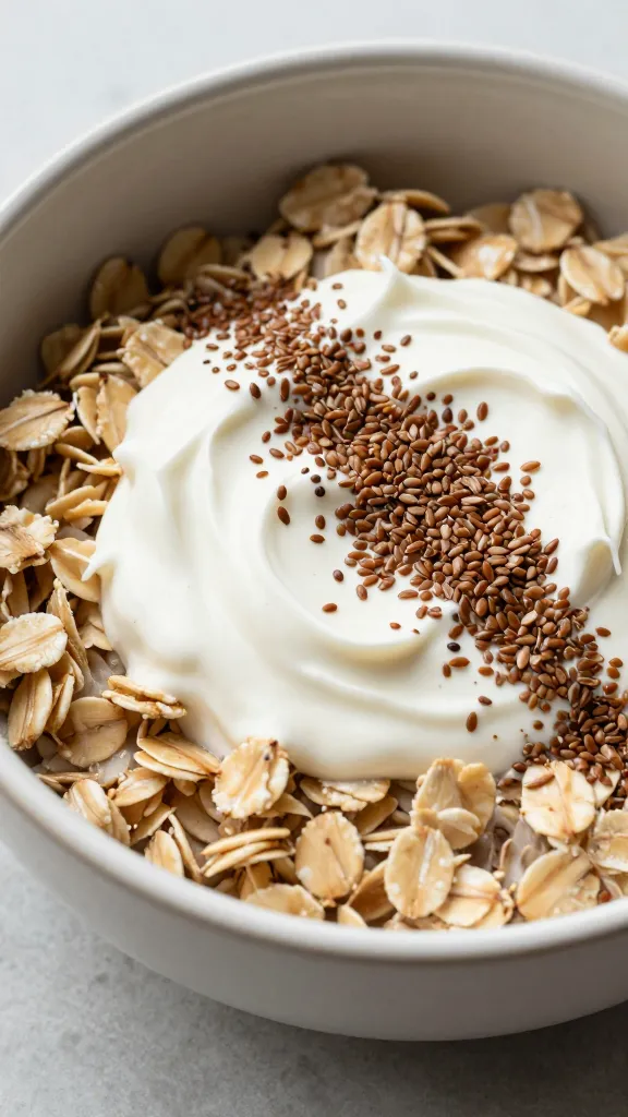 gluten-free oatmeal bowl with ground flax seeds, creamy texture