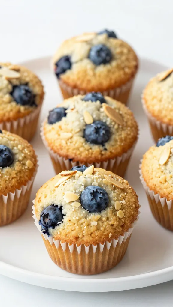 Almond flour blueberry muffins on white plate