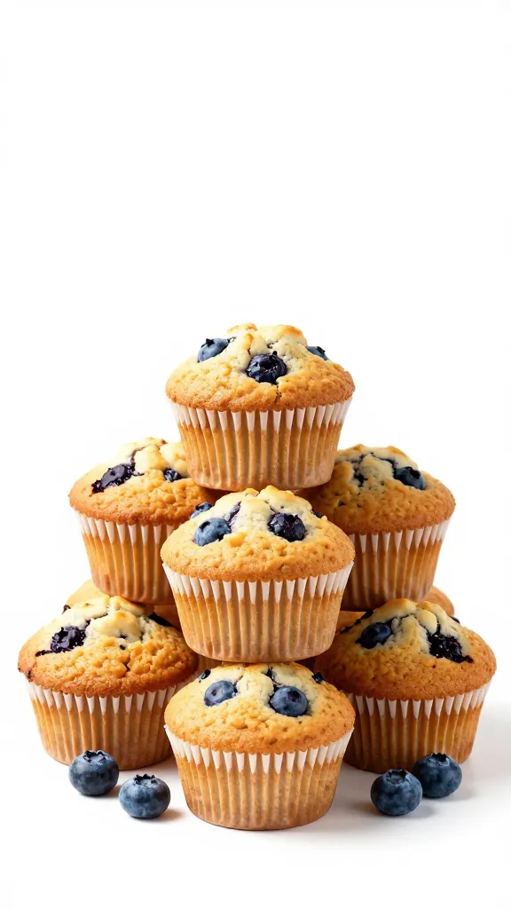 Studio shot: stack of gluten-free muffins with blueberries