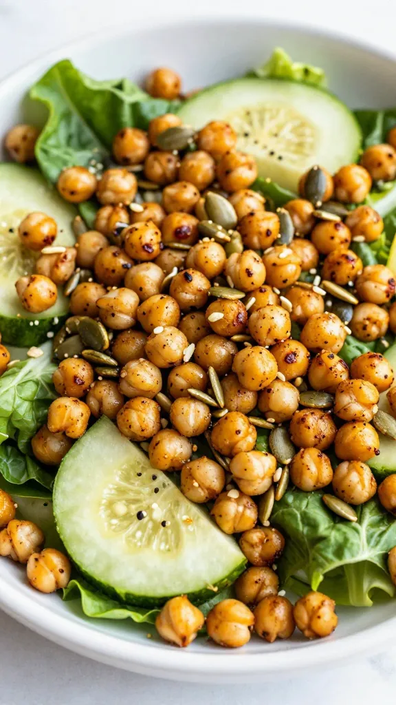 roasted chickpeas and seeds on gluten-free power salad