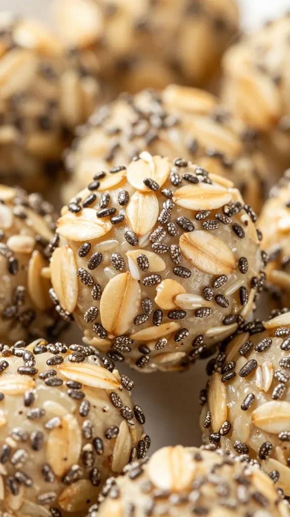 close-up of oat-based bites with chia seeds