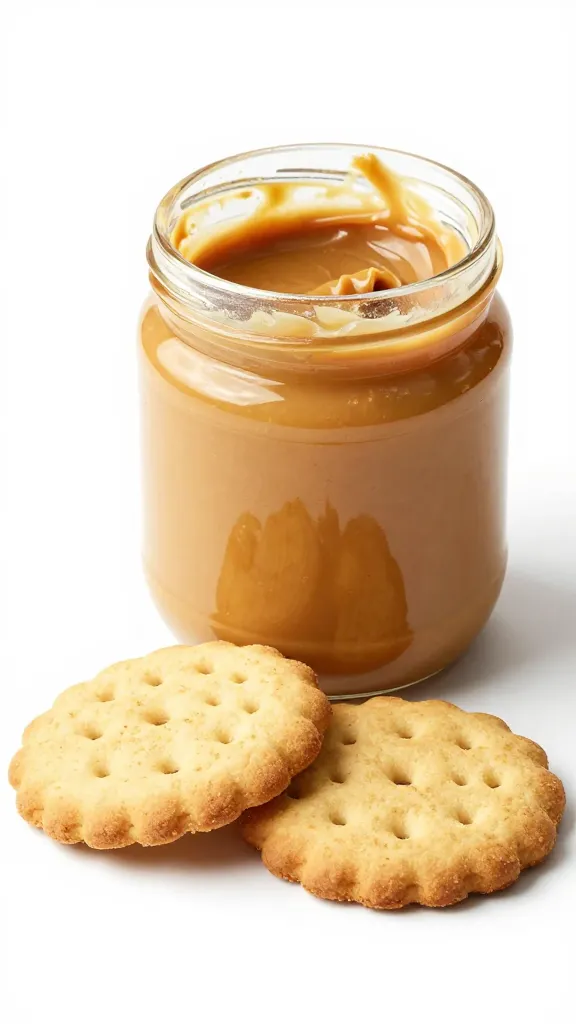 Open jar of almond butter beside cookies