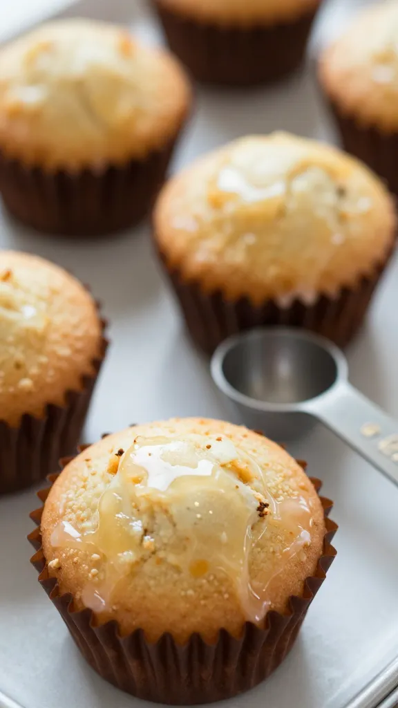 Close-up of glaze-free muffins beside a measuring spoon