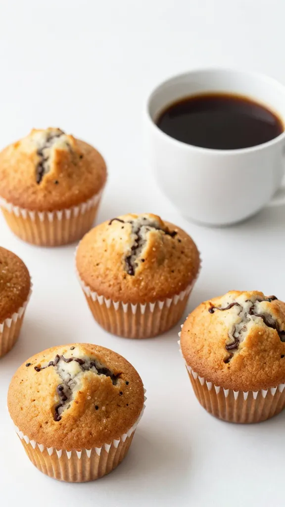 Breakfast scene: muffins, unsweetened coffee, minimal sugar vibes