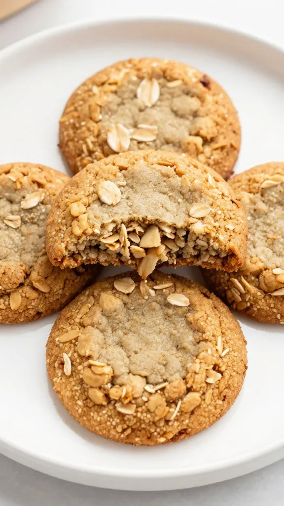 gluten-free oatmeal cookies on white plate, soft center visible