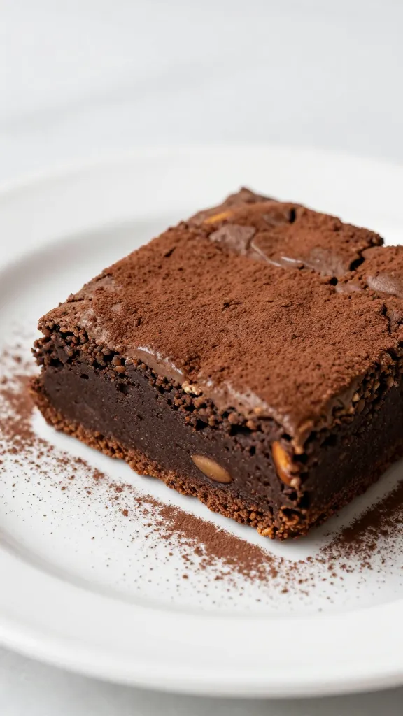 almond flour brownie slice with cocoa dusting