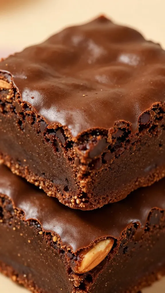 close-up: glossy brownie bite, almond flour texture