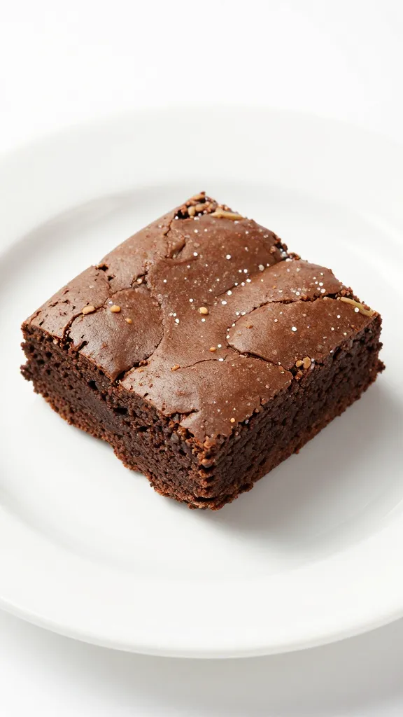 clean white plate, brownie with sugar-free sweetener granules